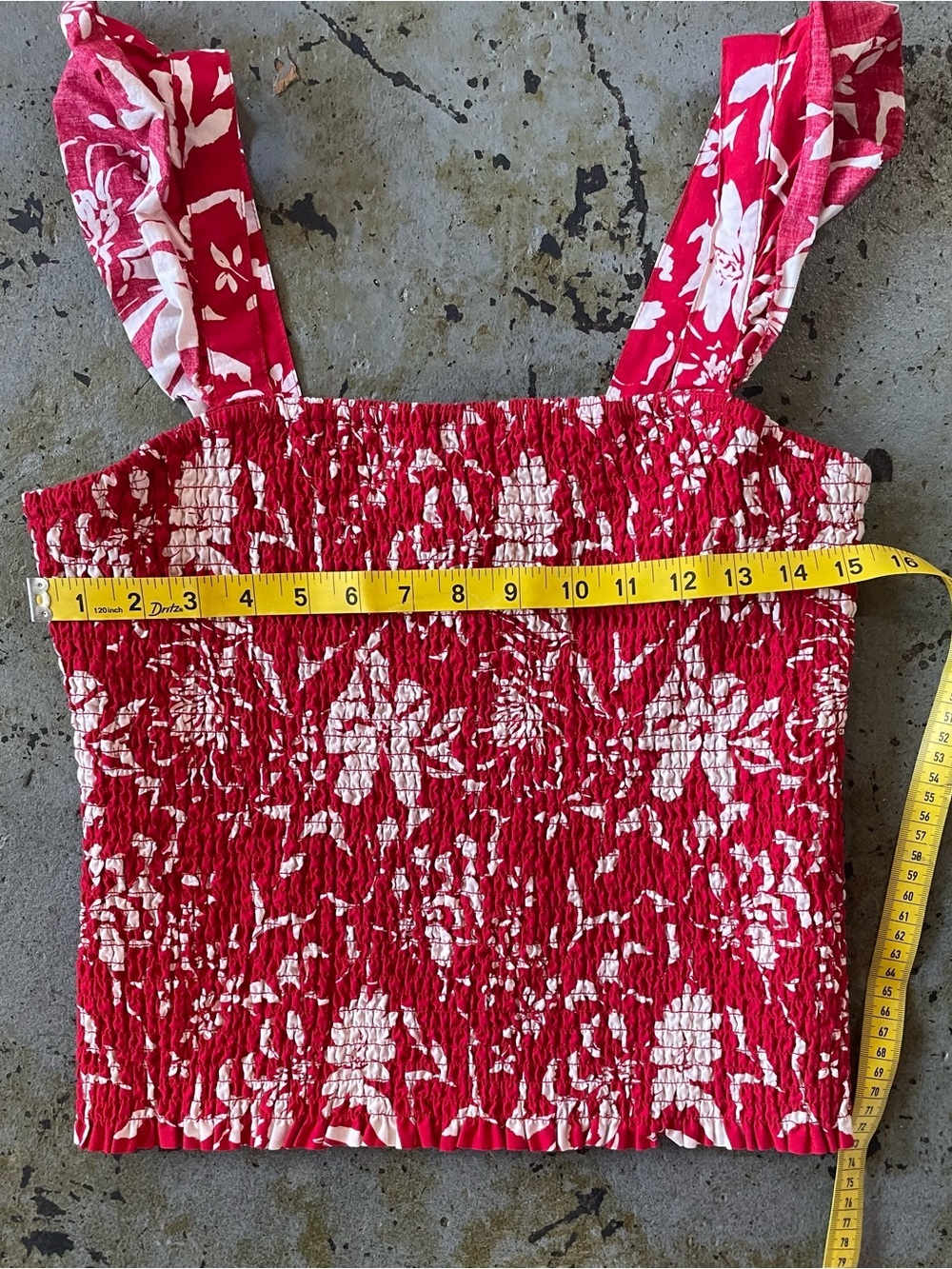 Old Navy Fitted Ruffle-Trim Smocked Floral Tank Top in Red Floral Print Size L - Picture 3 of 6